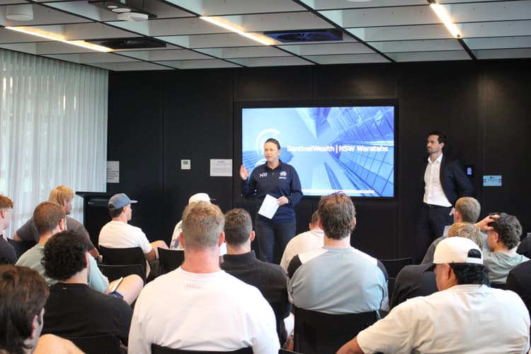 RUPA's Player Development Manager of the NSW Waratahs, Charlotte Anneveld, presenting to players and staff on the importance of financial literacy and development